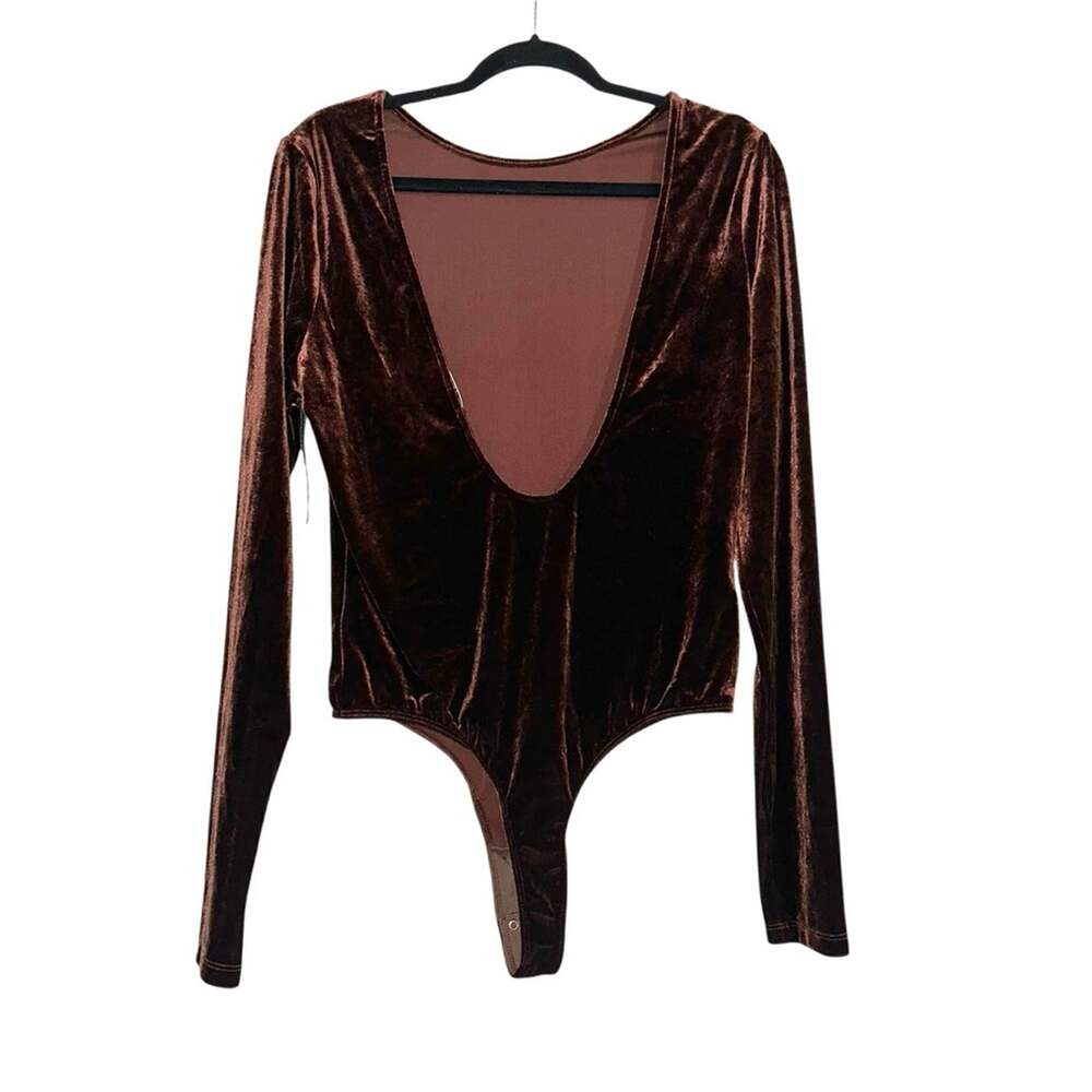NWT Agolde Corrin Scoop Back Long Sleeve Velvet Bodysuit XL in Chocolate Milk - Picture 5 of 9